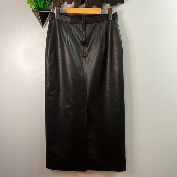 𝅺lana Lee Maxi Skirt Sz 10 Satin Glossy Blk Lined - Picture 6 of 10